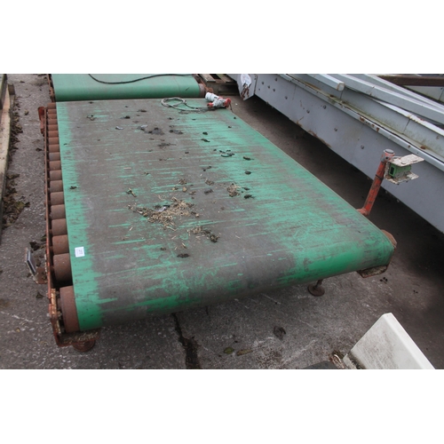 245 - A GREEN BELT AND ROLLER PALLET CONVEYOR WITH THREE PHASE DRUM MOTOR IN WORKING ORDER+VAT