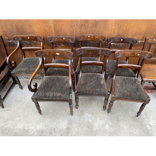 2526 - A SET OF SEVEN 19TH CENTURY MAHOGANY DINING CHAIRS, TWO BEING CARVERS WITH TURNED FRONT LEGS AND CAR... 