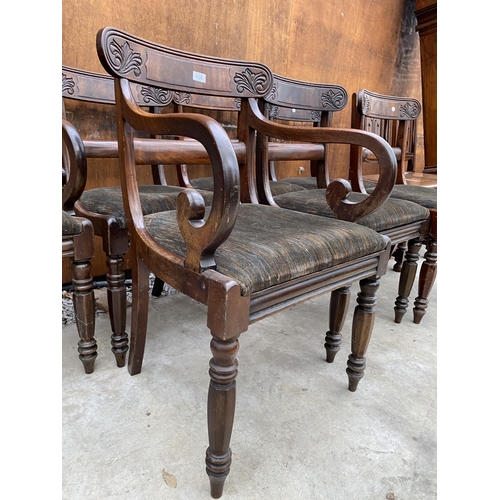 2526 - A SET OF SEVEN 19TH CENTURY MAHOGANY DINING CHAIRS, TWO BEING CARVERS WITH TURNED FRONT LEGS AND CAR... 