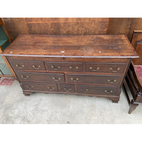 2528 - A GEORGE III OAK AND CROSSBANDED LANCASHIRE CHEST WITH EIGHT DRAWERS, THREE BEING SHAM, 62