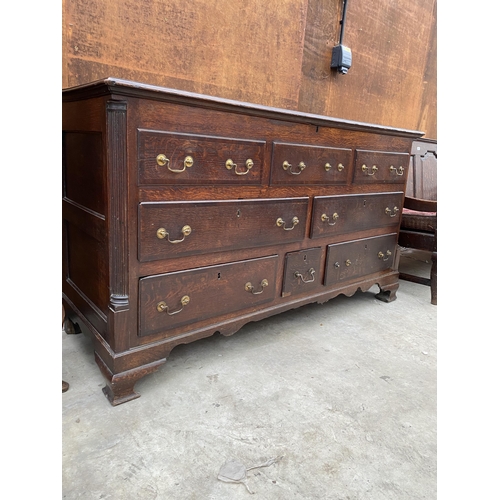 2528 - A GEORGE III OAK AND CROSSBANDED LANCASHIRE CHEST WITH EIGHT DRAWERS, THREE BEING SHAM, 62