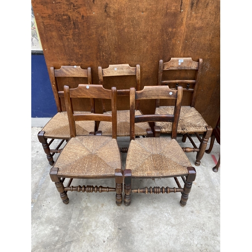 2530 - A SET OF FOUR 19TH CENTURY CHAIRS WITH RUSH SEASTS AND ONE SIMILAR CHAIR