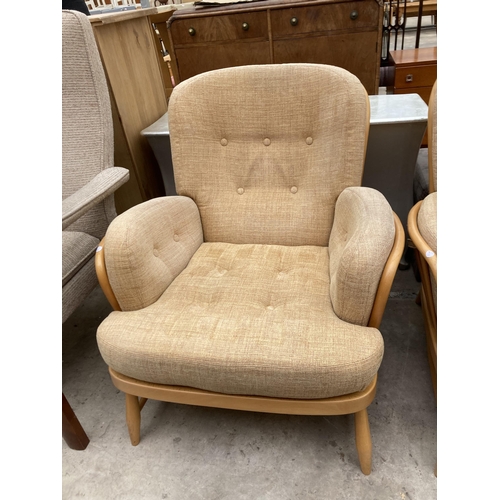 2539 - AN ERCOL JUBILEE THREE PIECE SUITE COMPRISING THREE SEATER SETTEE AND TWO EASY CHAIRS