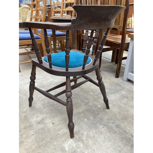 2542 - A VICTORIAN STYLE CAPTAINS CHAIR WITH UPHOLSTERED SEAT