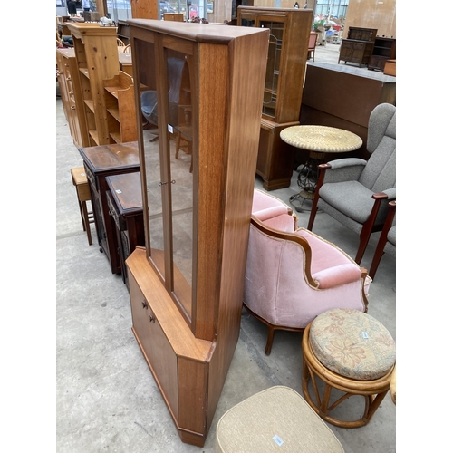 2551 - A TURNIDGE (LONDON) RETRO TEAK CORNER CUPBOARD WITH GLAZED UPPER PORTION, 34