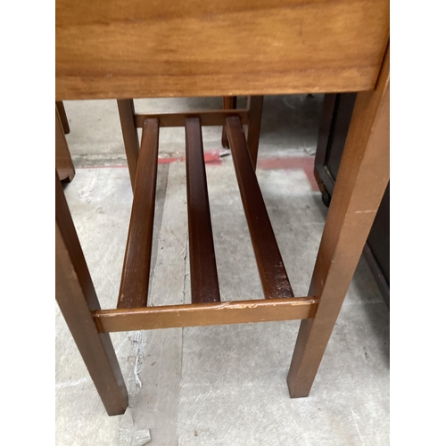 2553 - A RETRO TEAK DROP LEAF TABLE WITH DRAWER, 23