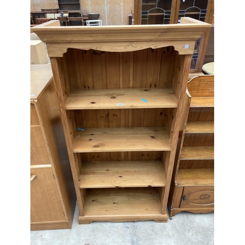 2555 - A PINE FOUR TIER OPEN BOOKCASE, 21