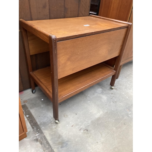 2563 - A RETRO TEAK TWO TIER DROP LEAF TROLLEY