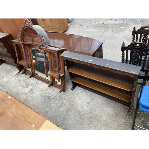 2585 - A VICTORIAN ARCHED TOP SIDEBOARD, MIRRORED BACK AND THREE TIER DRESSER RACK