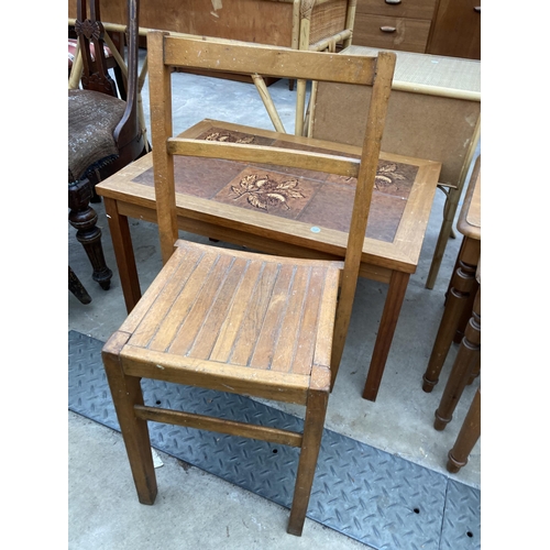 2589 - A RETRO TILE TOP COFFEE TABLE AND PINE NEST OF TWO TABLES