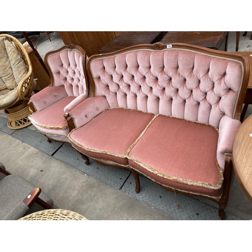 2596 - A CONTINENTAL STYLE BUTTON BACK SETTEE AND CHAIR