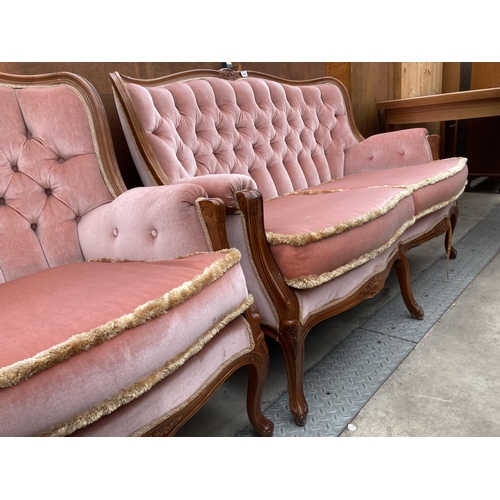 2596 - A CONTINENTAL STYLE BUTTON BACK SETTEE AND CHAIR