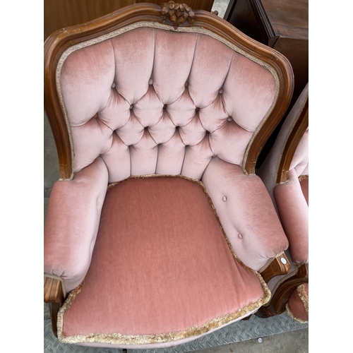 2596 - A CONTINENTAL STYLE BUTTON BACK SETTEE AND CHAIR