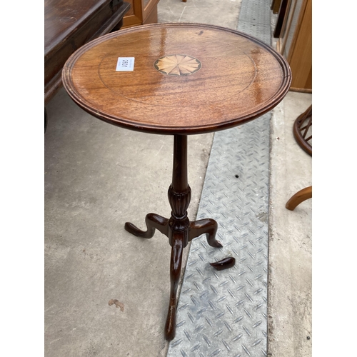 2601 - A MAHOGANY AND INLAID TRIPOD WINE TABLE