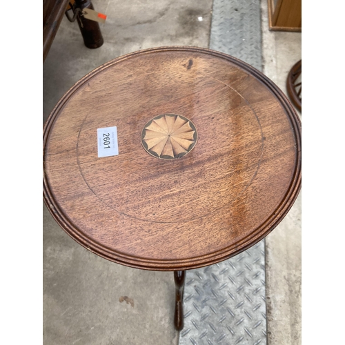 2601 - A MAHOGANY AND INLAID TRIPOD WINE TABLE