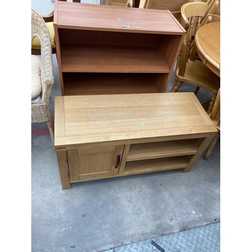 2624 - AN OAK ROSELAND CABINET AND A THREE TIER OPEN BOOKCASE