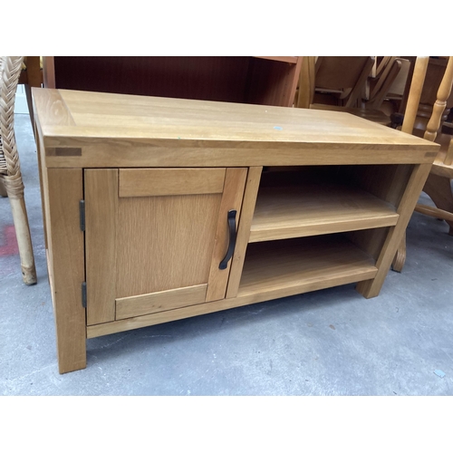 2624 - AN OAK ROSELAND CABINET AND A THREE TIER OPEN BOOKCASE