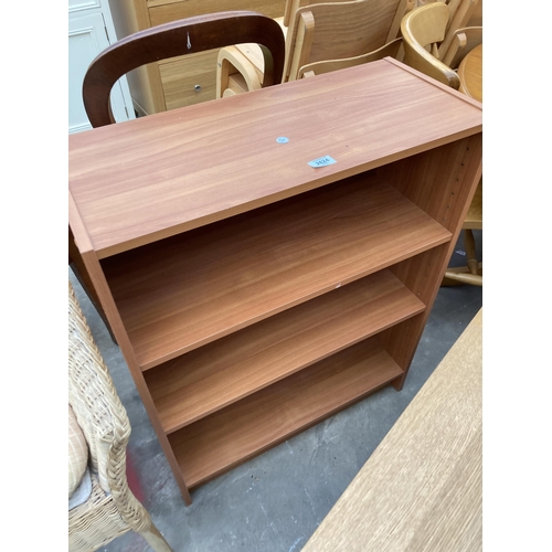 2624 - AN OAK ROSELAND CABINET AND A THREE TIER OPEN BOOKCASE