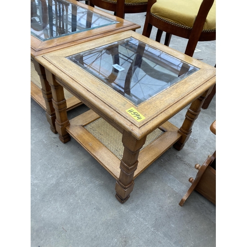 2626 - A HARDWOOD COFFEE TABLE WITH INSET GLASS TOP, 51