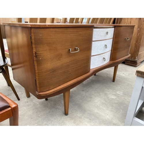 2629 - A STONEHILL FURNITURE RETRO TEAK SIDEBOARD ENCLOSING TWO CUPBOARDS AND THREE DRAWERS WITH FORMICA FR... 