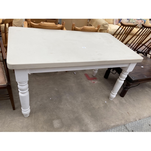 2632 - A PAINTED PINE VICTORIAN STYLE KITCHEN TABLE ON TURNED LEGS, 54