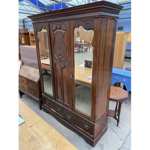 2658 - A VICTORIAN MAHOGANY DOUBLE MIRROR DOOR WARDROBE WITH TWO DRAWERS TO BASE, 62.5