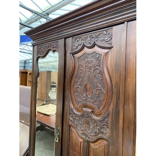 2658 - A VICTORIAN MAHOGANY DOUBLE MIRROR DOOR WARDROBE WITH TWO DRAWERS TO BASE, 62.5