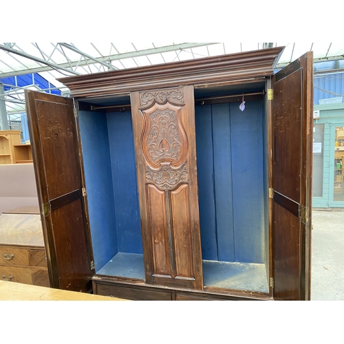 2658 - A VICTORIAN MAHOGANY DOUBLE MIRROR DOOR WARDROBE WITH TWO DRAWERS TO BASE, 62.5