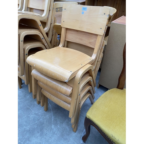 2687 - A SET OF FOUR MORLEYS FURNITURE BENTWOOD CLASSROOM STACKING CHAIRS