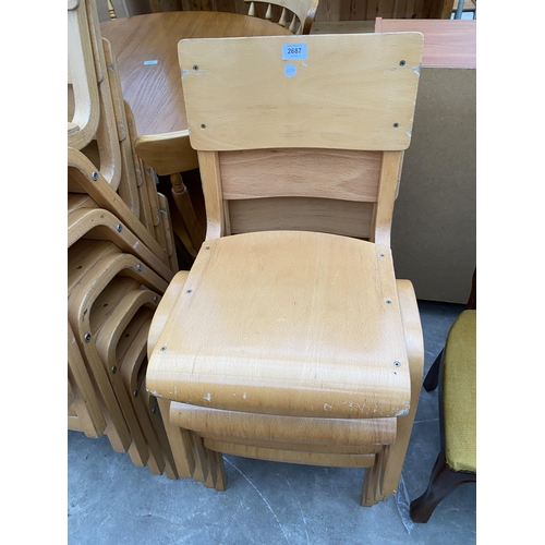 2687 - A SET OF FOUR MORLEYS FURNITURE BENTWOOD CLASSROOM STACKING CHAIRS