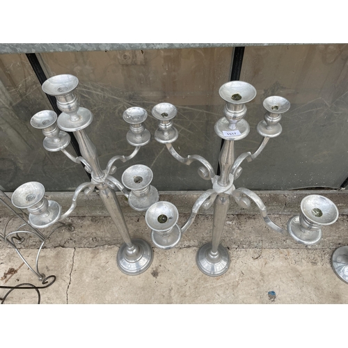 1517 - A PAIR OF DECORATIVE FIVE BRANCH CANDELABRAS