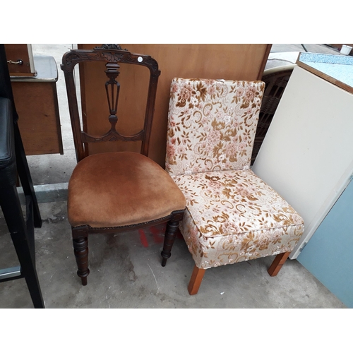 2694 - A VICTORIAN MAHOGANY DINING CHAIR AND A BEDROOM CHAIR