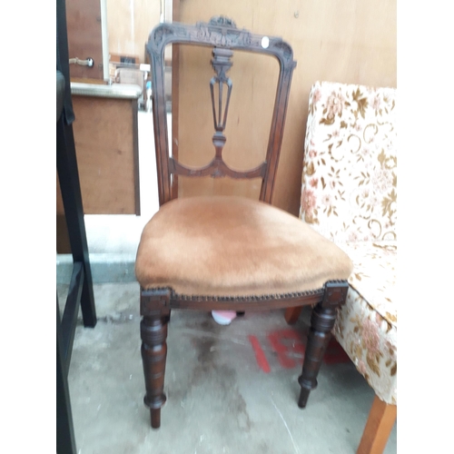 2694 - A VICTORIAN MAHOGANY DINING CHAIR AND A BEDROOM CHAIR