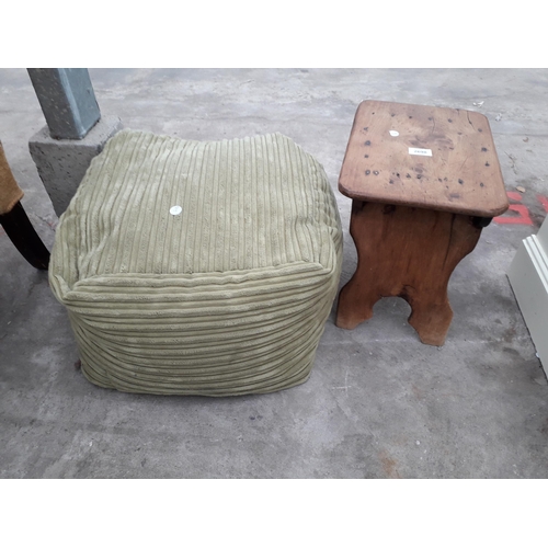 2698 - A SMALL PINE STOOL AND POUFFE