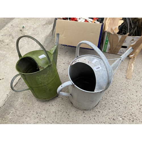 1699 - TWO VINTAGE GALVANISED WATERING CANS