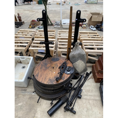 1742 - A LARGE SET OF VINTAGE BLACKSMITHS BELLOWS WITH CAST IRON FRAME AND STAND (THIS ITEM HAS BEEN DISMAN... 