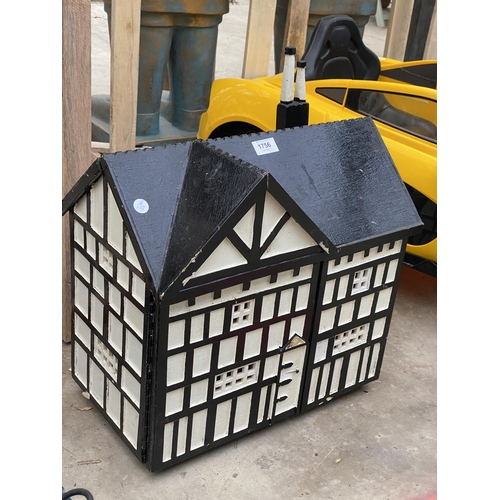 1756 - A VINTAGE BLACK AND WHITE PAINTED WOODEN DOLLS HOUSE