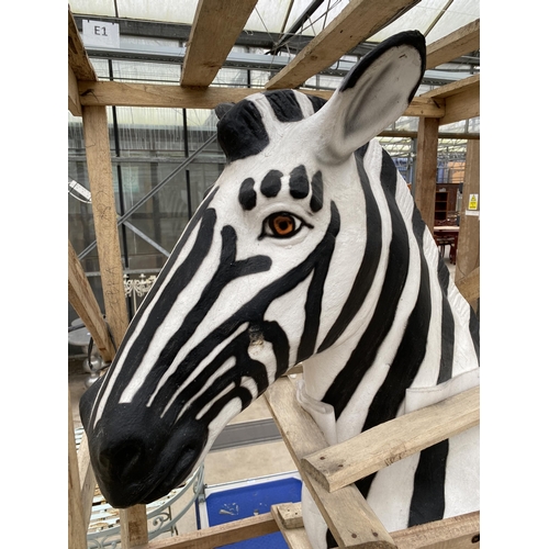 1762 - A LARGE FIBRE GLASS ZEBRA GARDEN FEATURE, SMALL REPAIR TO LOWER FRONT LEFT LEG (H:184CM L:178CM)