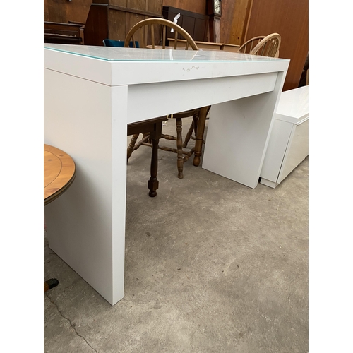 2691 - A WHITE MELAMINE SIDE TABLE WITH SINGLE DRAWER, 47.5