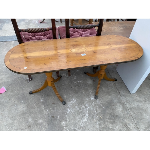 2692 - A TWIN PEDESTAL YEW WOOD COFFEE TABLE