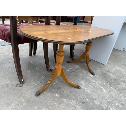 2692 - A TWIN PEDESTAL YEW WOOD COFFEE TABLE