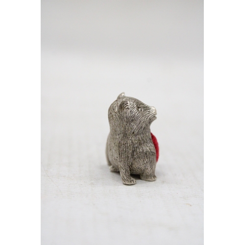 13 - A HALLMARKED SILVER TEDDY BEAR PIN CUSHION