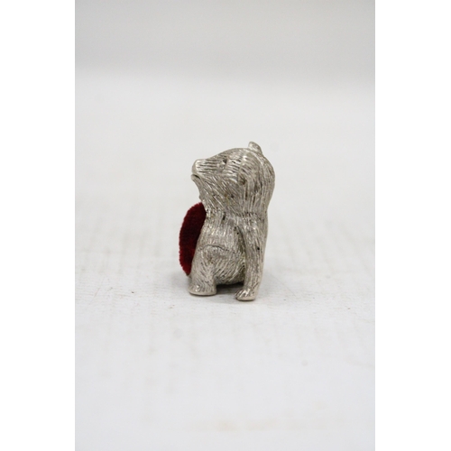 13 - A HALLMARKED SILVER TEDDY BEAR PIN CUSHION