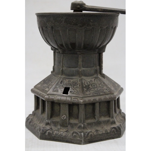 36 - A LATE 19TH CENTURY ARCHIBALD KENRICK & SONS YORK MINSTER CATHEDRAL CAST IRON COFFEE GRINDER