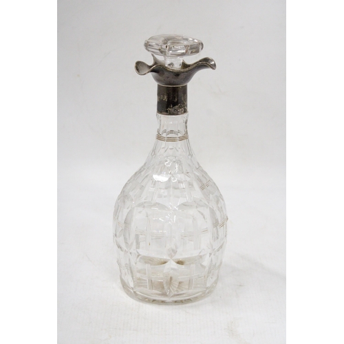 59 - A HALLMARKED SHEFFIELD SILVER GLUG DECANTER ENGRAVED STOCKPORT GOLF CLUB