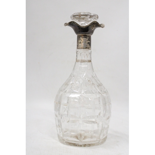 59 - A HALLMARKED SHEFFIELD SILVER GLUG DECANTER ENGRAVED STOCKPORT GOLF CLUB