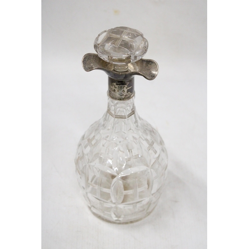 59 - A HALLMARKED SHEFFIELD SILVER GLUG DECANTER ENGRAVED STOCKPORT GOLF CLUB