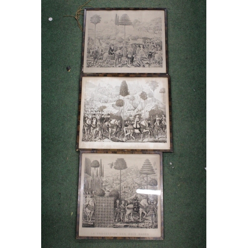 116 - A SET OF THREE GOOD QUALITY FRAMED AND GLAZED ENGRAVINGS BY BENOZZO GOZZOLI 