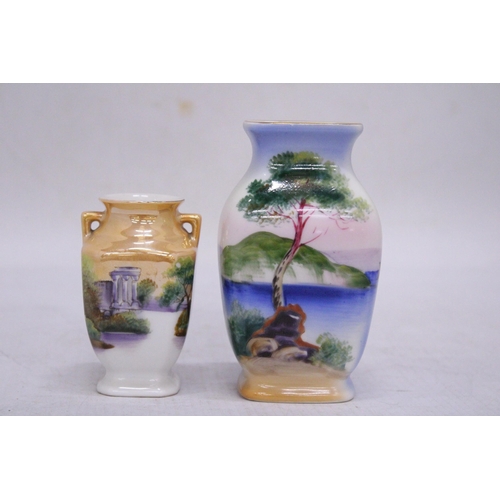 909 - TWO SMALL VINTAGE NORITAKE VASES, HEIGHTS 11CM AND 8CM