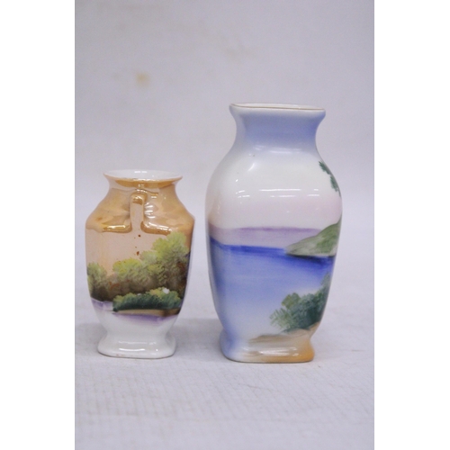 909 - TWO SMALL VINTAGE NORITAKE VASES, HEIGHTS 11CM AND 8CM